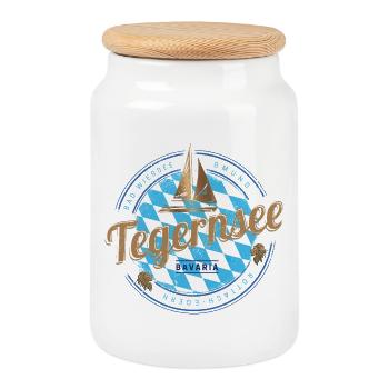 Tegernsee Bayern Deutschland Retro Segelschiff - Keksdose mit Holzdeckel - Weiß - Vorne
