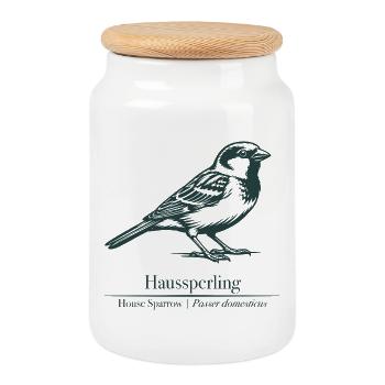 Sperling Silhouette | Ornithologie | Zeichnung - Keksdose mit Holzdeckel - Weiß - Vorne