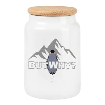 Mais pourquoi? Motivation du mème du pingouin - Boîte à biscuits avec couvercle en bois - blanc - Devant