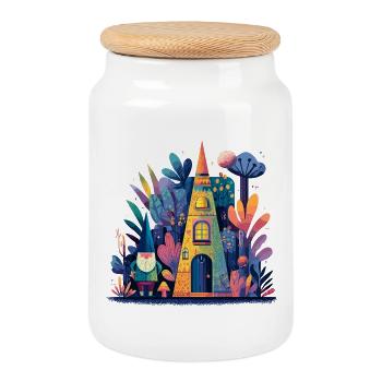 Maison Fantastique Fantasy Color, Jardin Magique - Boîte à biscuits avec couvercle en bois - blanc - Devant