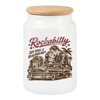 Rockabilly Vintage 50s Rock & Roll | Hot Rod - Cookie Jar with Wooden Lid - white - Front