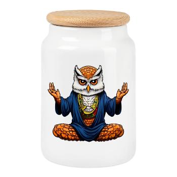 Yoga par hibou - Boîte à biscuits avec couvercle en bois - blanc - Devant
