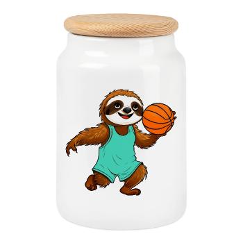 Sloths Basketball - Cookie Jar with Wooden Lid - white - Front