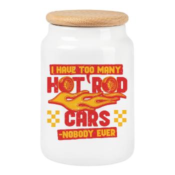 Collectionneur de voitures classiques : trop de voitures Hot Rod - Boîte à biscuits avec couvercle en bois - blanc - Devant