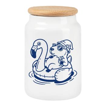 Capy flotteur de flamants - Boîte à biscuits avec couvercle en bois - blanc - Devant