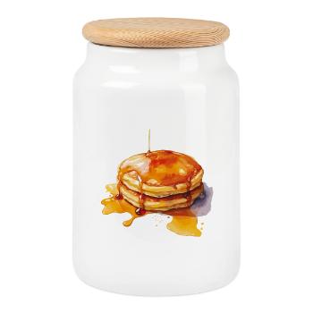 Pile de crêpes au sirop - Boîte à biscuits avec couvercle en bois - blanc - Devant