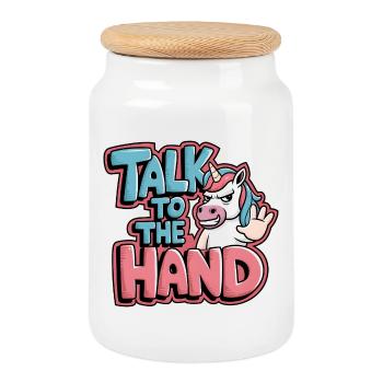 Unicorn Comic - Talk to the Hand - Cookie Jar with Wooden Lid - white - Front