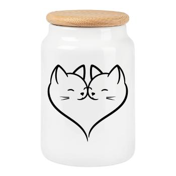 Art de traits d’amour en forme de cœur de chat | Duo romantique mignon de chats - Boîte à biscuits avec couvercle en bois - blanc - Devant