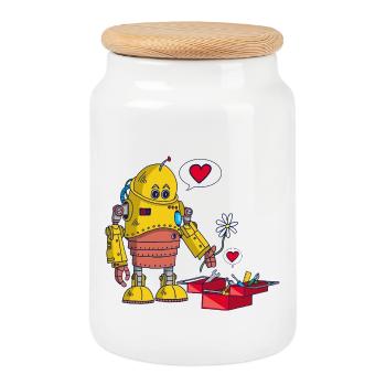 The robot and love - Cookie Jar with Wooden Lid - white - Front