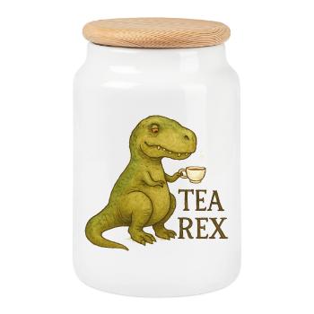 Tea Rex: Watercolor Dino Tea Time - Cookie Jar with Wooden Lid - white - Front
