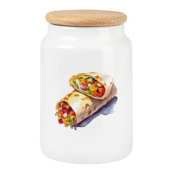 Colorful Vegetable Wrap Illustration - Cookie Jar with Wooden Lid - white - Front