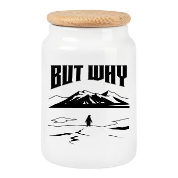 Mais pourquoi Penguin Meme Minimalist Art - Boîte à biscuits avec couvercle en bois - blanc - Devant