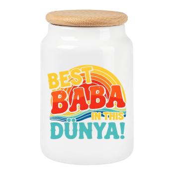 Best Baba In This Dunya Retro Sunset - Cookie Jar with Wooden Lid - white - Front