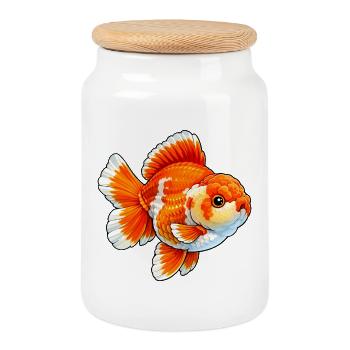 Yuanbao rouge blanc de qualité Poisson rouge de haute qualité - Boîte à biscuits avec couvercle en bois - blanc - Devant