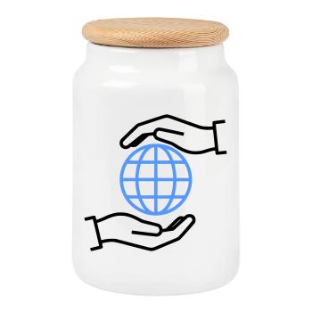 Globe Hands Outline Global - Cookie Jar with Wooden Lid - white - Front
