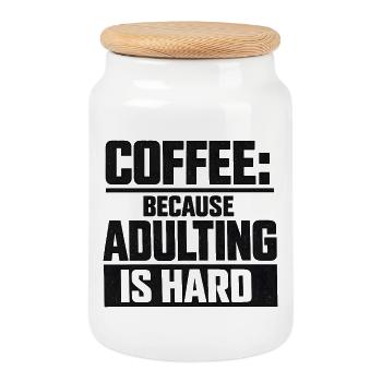 Coffee because Adulting is hard - Cookie Jar with Wooden Lid - white - Front