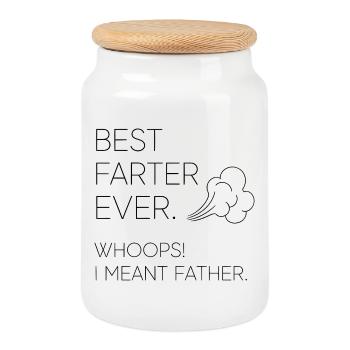 Meilleur pet de tous – Oups, je voulais dire papa - Boîte à biscuits avec couvercle en bois - blanc - Devant