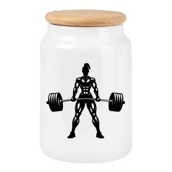 Gewichtheben Frau Power Lifting Fitness - Keksdose mit Holzdeckel - Weiß - Vorne