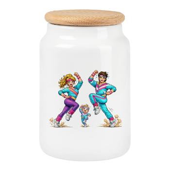 La famille de l’aérobic rétro en mouvement - Boîte à biscuits avec couvercle en bois - blanc - Devant