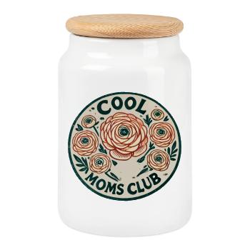 Insigne floral du Cool Moms Club - Boîte à biscuits avec couvercle en bois - blanc - Devant