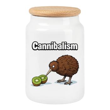 Cannibalisme – Le Kiwi à l’humour | Comique drôle - Boîte à biscuits avec couvercle en bois - blanc - Devant