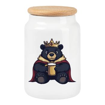 Roi de la Bière Ours - Boîte à biscuits avec couvercle en bois - blanc - Devant