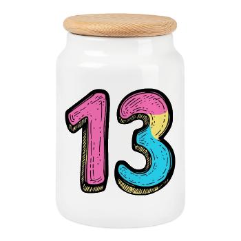 13 Nombre coloré - Boîte à biscuits avec couvercle en bois - blanc - Devant