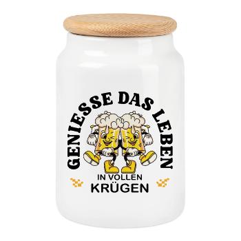 Enjoy Life – Funny Beer Saying Retro - Cookie Jar with Wooden Lid - white - Front