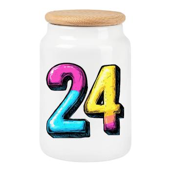 24 Number Colorful - Cookie Jar with Wooden Lid - white - Front
