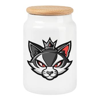 Cat Head Crown - Cookie Jar with Wooden Lid - white - Front