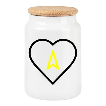 Heart with arrow direction - Cookie Jar with Wooden Lid - white - Front