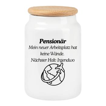 Pensioner finally travel - Cookie Jar with Wooden Lid - white - Front