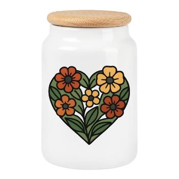 Cœur à motif floral - Boîte à biscuits avec couvercle en bois - blanc - Devant