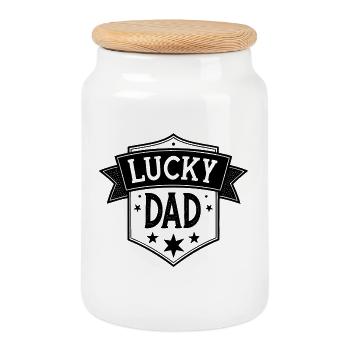 lucky Dad - vintage Badge black  - Keksdose mit Holzdeckel - Weiß - Vorne