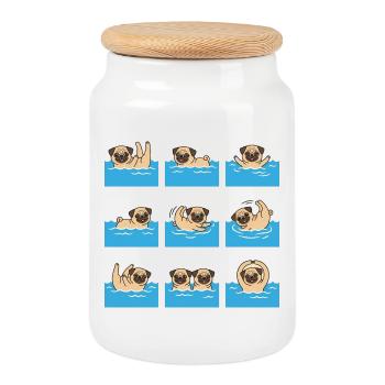 Schwimmender Mops Cartoon Für Hundefans - Keksdose mit Holzdeckel - Weiß - Vorne