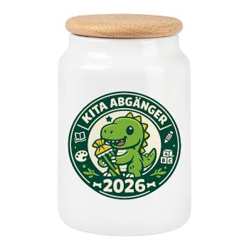 Kita Absolvent 2026 Kinder Lustig - Boîte à biscuits avec couvercle en bois - blanc - Devant