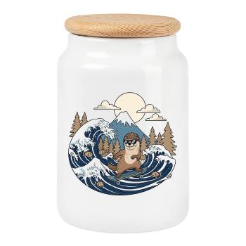 Kawaii Skateboard Bieber - Boîte à biscuits avec couvercle en bois - blanc - Devant