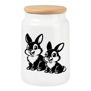 Style Ligne des Deux Lapins - Boîte à biscuits avec couvercle en bois - blanc - Devant