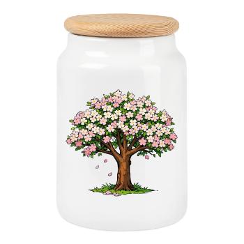 Arbre fleuri aux fleurs roses et blanches - Boîte à biscuits avec couvercle en bois - blanc - Devant