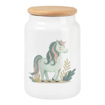 Cute Pony Horse - Cookie Jar with Wooden Lid - white - Front