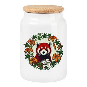 Red Panda Floral Circle - Keksdose mit Holzdeckel - Weiß - Vorne