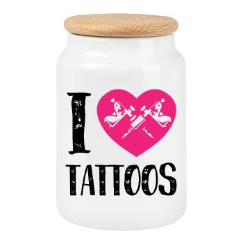 I Love Tattoos Pink Heart Ink Artist Design - Cookie Jar with Wooden Lid - white - Front