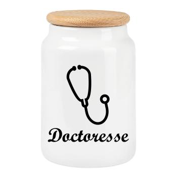 Doctoresse stéthoscope médical femme - Boîte à biscuits avec couvercle en bois - blanc - Devant