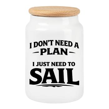 I don't need a plan i just need to sail - Cookie Jar with Wooden Lid - white - Front