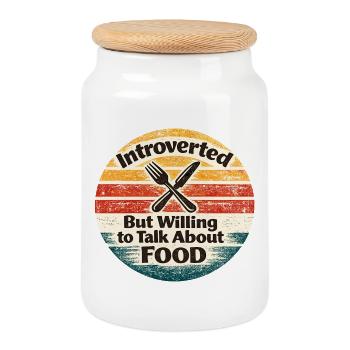 Introvert, but likes to talk about food - Cookie Jar with Wooden Lid - white - Front