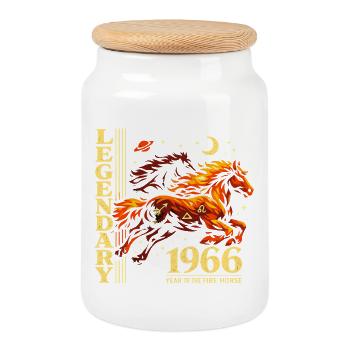 1966 Fire Horse 60th Birthday Year of the Horse - Cookie Jar with Wooden Lid - white - Front