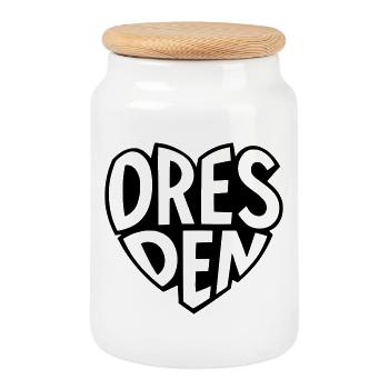 Stylishe Dresden Typo - Keksdose mit Holzdeckel - Weiß - Vorne