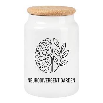 Dessin en ligne de feuilles de cerveau de jardin neurodivergent - Boîte à biscuits avec couvercle en bois - blanc - Devant
