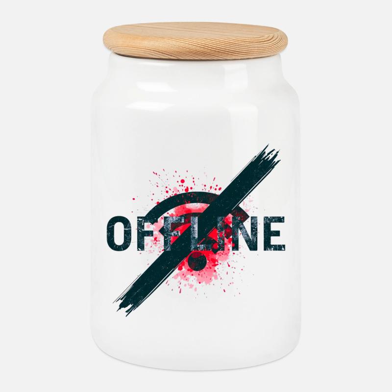 Chronically Offline - Digital Detox Art - Keksdose mit Holzdeckel - Weiß