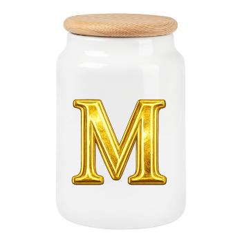 Brillant en cristal M doré - Boîte à biscuits avec couvercle en bois - blanc - Devant